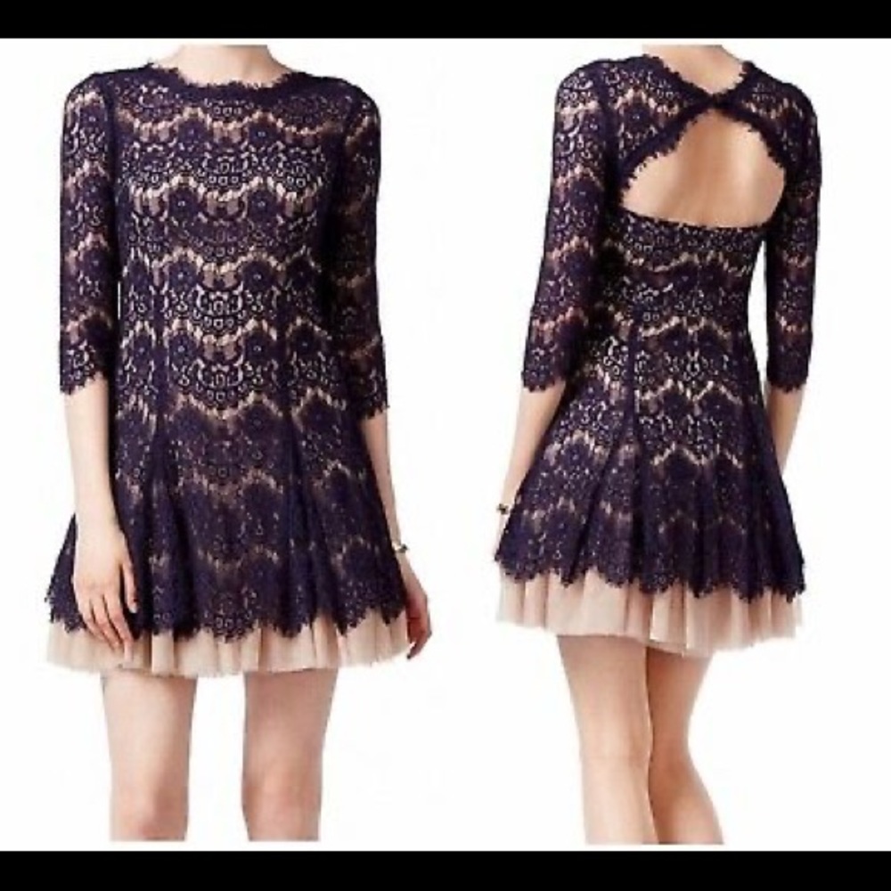 Aqua black lace fit and flare dress size 00-0